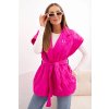 Dámská prošívaná vesta s páskem a širokým límcem Solid (Velikost UNI, Barva Růžová)