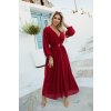 Elegantní skládané maxi šaty s páskem a zavinovacím výstřihem - vínové 639-1 (Velikost UNI, Barva Bordó)
