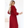 Numoco Elegantní skládané maxi šaty s páskem a zavinovacím výstřihem - vínové 639-1 (Velikost UNI, Barva Bordó)