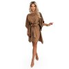Numoco SOFIA Motýlí šaty s vázáním v pase - cappuccino 287-39 (Velikost L/XL, Barva Hnědá)