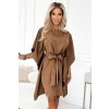 Numoco SOFIA Motýlí šaty s vázáním v pase - cappuccino 287-39 (Velikost S/M, Barva Hnědá)