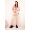 Dámský bavlněný komplet PL14 se širokými nohavicemi a mikinou na zip (Velikost UNI, Barva Béžová)