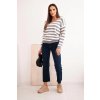 Dámský pruhovaný svetr s výstřihem do V (Velikost UNI, Barva Šedá)