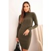 Dámské viskózové pruhované šaty s dlouhým rukávem a stojáčkem khaki (Velikost UNI, Barva Zelená)
