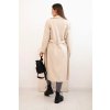 Dámský kabát ART4403 z eko kůže s páskem a límcem (Velikost UNI, Barva Smetanová)