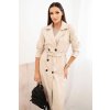 Dámský kabát ART4403 z eko kůže s páskem a límcem (Velikost UNI, Barva Smetanová)