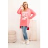 Dámská blůza Plus Size bavlněná s nápisem a výstřihem do V (Velikost 2XL, Barva Růžová)