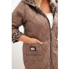 Dámská zimní prošívaná bunda Plus Size s podšívkou v leopardím vzoru a kapucí (Velikost UNI, Barva Černá)