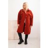 Dámský kabát ART0286 Plus Size s vlnou na knoflíky s kapsami (Velikost UNI, Barva Fialová)
