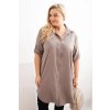 Dámské košilové šaty 22356 Plus Size s delší zadní částí a ohrnovacími rukávy (Velikost UNI, Barva Béžová)