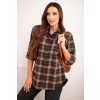 Dámská kostkovaná bavlněná košile A35 s delším zadním dílem (Velikost UNI, Barva Hnědá)