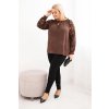 Dámská blůza Plus Size s krajkovými rukávy a ozdobným výstřihem (Velikost UNI, Barva Hnědá)