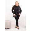 Dámská blůza Plus Size s krajkovými rukávy a ozdobným výstřihem (Velikost UNI, Barva Hnědá)