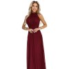 Numoco VERONICA luxusní dlouhé šaty s brokátovým akcentem a elegantním střihem - vínové 636-1 (Velikost UNI, Barva Bordó)