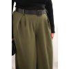 Dámské kalhoty Plus Size s širokou nohavicí a páskem (Velikost UNI, Barva Zelená)