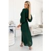 KLARA řasené šaty s páskem a výstřihem - lahvově zelená 414-1 (Velikost UNI, Barva Zelená)