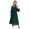 KLARA řasené šaty s páskem a výstřihem - lahvově zelená 414-1 (Velikost UNI, Barva Zelená)