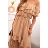 Dámské šaty s odhalenými rameny a prodlouženými zády (Velikost UNI, Barva Béžová - tmavě)