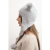 Dámská zimní čepice pletená s bambulkami ušanka medvěd K476 šedá (Velikost UNI)