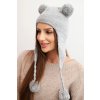 Dámská zimní čepice pletená s bambulkami ušanka medvěd K476 šedá (Velikost UNI)