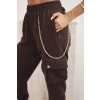Dámské bavlněné kalhoty s kapsami a řetízkem mocca (Velikost UNI, Barva Hnědá)