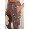 Dámské bavlněné kalhoty s kapsami a řetízkem mocca (Velikost UNI, Barva Hnědá)