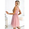 CATERINA Dámské šaty s guipure a jemným tylem - pudrově růžové 522-1 (Velikost UNI, Barva Růžová)