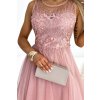 CATERINA Dámské šaty s guipure a jemným tylem - pudrově růžové 522-1 (Velikost UNI, Barva Růžová)