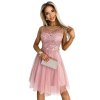 CATERINA Dámské šaty s guipure a jemným tylem - pudrově růžové 522-1 (Velikost UNI, Barva Růžová)