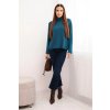 Dámská viskózová blůza s vysokým límcem a dlouhým rukávem (Velikost UNI, Barva Modrá - tmavě)