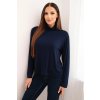 Dámská viskózová blůza s vysokým límcem a dlouhým rukávem (Velikost UNI, Barva Modrá - tmavě)