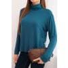 Dámská viskózová blůza s vysokým límcem a dlouhým rukávem (Velikost UNI, Barva Modrá - tmavě)