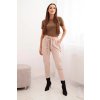 Dámské kalhoty z bavlny s vázáním v pase a zúženými nohavicemi (Velikost UNI, Barva Béžová)