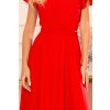 LIDIA dlouhé šaty s výstřihem a volánkami - Červené 310-2 (Velikost M, Barva Červená)