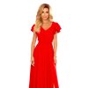 LIDIA dlouhé šaty s výstřihem a volánkami - Červené 310-2 (Velikost M, Barva Červená)