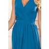 JUSTINE Dlouhé šaty s výstřihem a zavazováním - modré 362-4 (Velikost M, Barva Modrá)