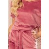 Numoco CASSIE - sametové šaty s krátkými rukávy - špinavě růžová 249-4 (Velikost L, Barva Růžová)