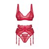 Obsessive Cupide Desir 3-pcs set-  -podprsenka + tanga + podvazkový pás (Velikost S/M, Barva Červená)