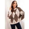 Dámský svetr s kosočtverci z vlny s kulatým výstřihem (Velikost UNI, Barva Béžová)