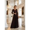 Numoco AMBER elegantní dlouhé krajkové šaty s výstřihem - čokoládové 309-14 (Velikost S, Barva Hnědá)