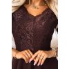 AMBER elegantní dlouhé krajkové šaty s výstřihem - čokoládové 309-14 (Velikost S, Barva Hnědá)