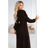 KLARA Elegantní skládané midi šaty s páskem a výstřihem - čokoládové 414-11 (Velikost UNI, Barva Hnědá)