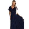Numoco NASTIA Dlouhé šaty s výstřihem a krátkými rukávy - námořnická modř 562-1 (Velikost UNI, Barva Modrá)