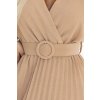 LYRA Plisované midi šaty s výstřihem do V a širokým páskem - karamelové 607-2 (Velikost UNI, Barva Béžová)