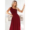 Numoco Dlouhé, lesklé večerní šaty na jedno rameno - vínové 656-1 (Velikost UNI, Barva Bordó)