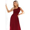 Numoco Dlouhé, lesklé večerní šaty na jedno rameno - vínové 656-1 (Velikost UNI, Barva Bordó)