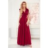 Numoco ELENA Dlouhé šaty s výstřihem a zavazováním na ramenou - Vínová barva 405-1 (Velikost XL, Barva Bordó)