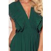 Numoco YANA Midi šaty s řasením a výstřihem - zelené 367-1 (Velikost S, Barva Zelená)