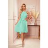 Numoco ALIZEE - šifónové šaty s vázáním - Mátová barva 350-5 (Velikost XL, Barva Zelená)