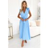 Numoco Plisované midi šaty s výstřihem a jemnými volánky - světle modrá 543-2 (Velikost UNI, Barva Modrá - světle)